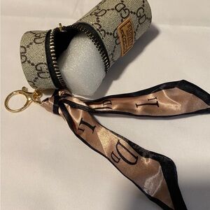 Beige and Black Keychain Pouch Purse Charm